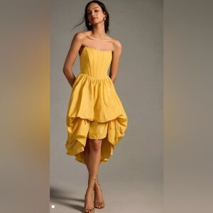 NWT Modern Anthropologie Yellow Corset Hi Low Bubble Skirt Dress Size XS